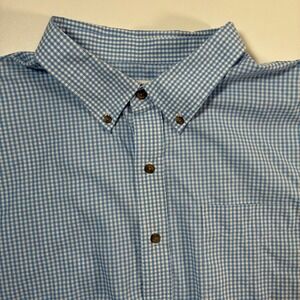 HB Harbor Bay Button Down Shirt 3XL Blue Gingham Check Short Sleeve Casual